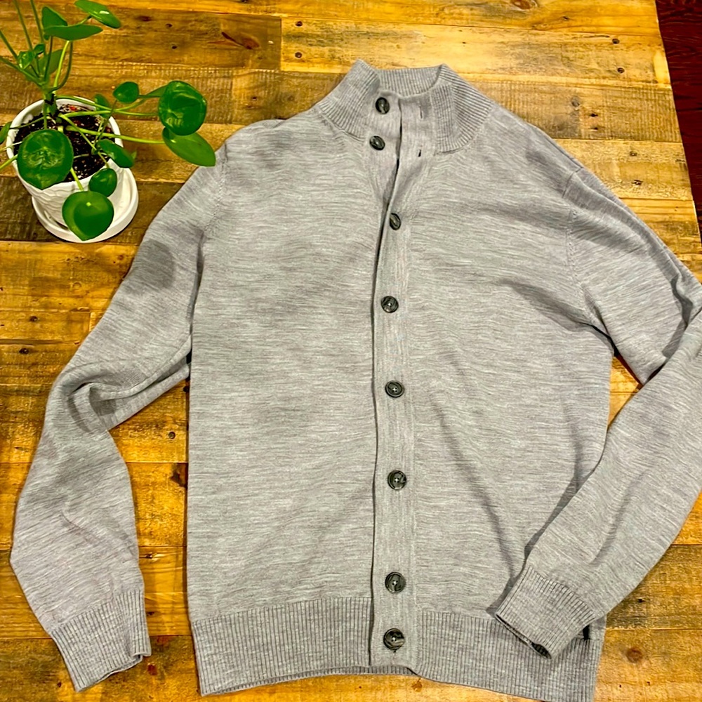 Grey merino wool button down sweater men’s